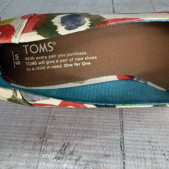 Toms STELLA Abstract Floral Canvas Peep Toe Cork Wedge Heel Slip On Shoes Size 9 - Picture 14 of 16